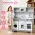 Keezi Wooden Play Kitchen Pretend Kitchen 82.8cm with Microwave Oven Sink and Food Set Grey and White