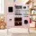 Keezi 102cm Wooden Pretend Kitchen Playset with Light-Up Stove, Food Set, Apron and Chef Hat, Pink