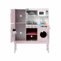 Keezi 102cm Wooden Pretend Kitchen Playset with Light-Up Stove, Food Set, Apron and Chef Hat, Pink