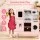 Keezi 102cm Wooden Pretend Kitchen Playset with Light-Up Stove, Food Set, Apron and Chef Hat, Pink