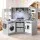Keezi 112cm Wooden Pretend Kitchen Playset with Sink Stove Microwave and Storage Grey and White for Kids