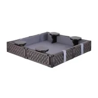 Kids Square Sandpit Sandbox with Cover, 4 Seats and Grey Liner, Brown Outdoor Play Area by Keezi Brand