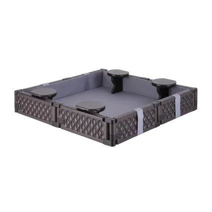 Kids Square Sandpit Sandbox with Cover, 4 Seats and Grey Liner, Brown Outdoor Play Area by Keezi Brand