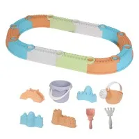 Keezi 9-Piece Straw Beach Fence Sandpit Set Large Multicolour Kids Outdoor Sand Box Play Area 3+yrs Children