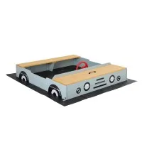 Keezi Wooden Car Sandpit 120cm Kids Sandbox with Steering Wheel Bench Seats Bonnet Storage Ground Sheet