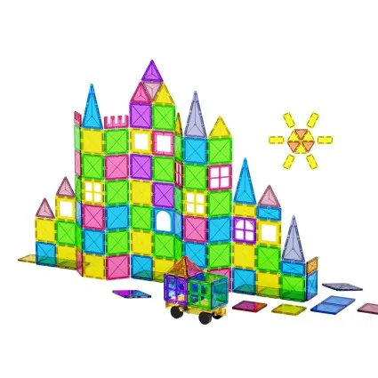 Keezi 60pcs Kids Magnetic Tiles Building Set - BPA-Free, Safe Educational Toy for Ages 3+, Includes Storage Box