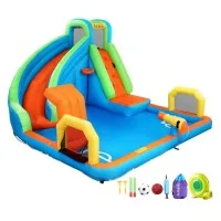 AirMyFun Kids Inflatable Water Slide Park with Cannon, Climbing Wall, Soccer Goal, PVC, 427x374cm Outdoor Play