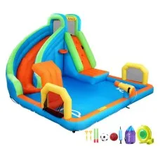 AirMyFun Kids Inflatable Water Slide Park with Cannon, Climbing Wall, Soccer Goal, PVC, 427x374cm Outdoor Play