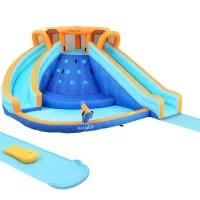 AirMyFun Kids Inflatable Water Park with Double Slides, Climbing Wall, PVC, 465x390cm, Blower Included
