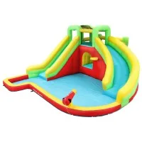 Doctor Dolphin Kids Inflatable Water Slide Park - 575x445cm, PVC, 2 Slides, Trampoline, Climbing Wall & Water Cannon