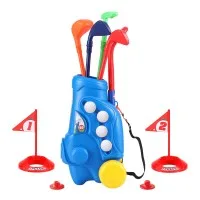 Keezi Kids Golf Set 2-in-1 Pull Cart 4 Clubs 4 Balls 2 Practice Holes Portable Play Set Ages 2-6 (Blue)