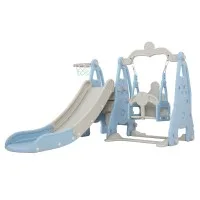 Keezi 3-in-1 Kids Slide Swing Set with Basketball Hoop – 170cm Long Slide, Non-Toxic Material, Easy Assembly, Blue