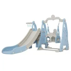 Keezi 3-in-1 Kids Slide Swing Set with Basketball Hoop – 170cm Long Slide, Non-Toxic Material, Easy Assembly, Blue