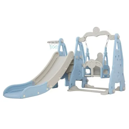 Keezi 3-in-1 Kids Slide Swing Set with Basketball Hoop – 170cm Long Slide, Non-Toxic Material, Easy Assembly, Blue
