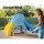 Keezi 5-in-1 Kids Slide Set with Basketball Hoop, Baseball Bat, Rock Climbing & Football Goal, 120cm, Blue/Yellow