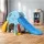 Keezi 5-in-1 Kids Slide Set with Basketball Hoop, Baseball Bat, Rock Climbing & Football Goal, 120cm, Blue/Yellow