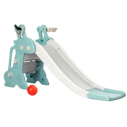 Keezi Kids 3-in-1 Slide Set with Basketball Hoop & Ring - Durable 140cm Blue Outdoor Play, Safe & Easy Assembly