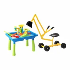Keezi Ride On Digger Sand and Water Table Sandpit Set with Waterwheel Windmill and Sand Castle Toys