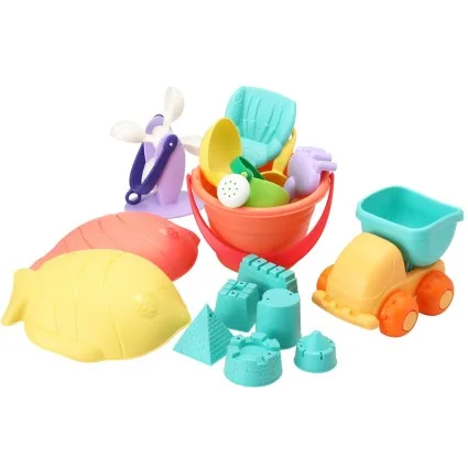 Keezi Kids Sand & Water Table Set - 16pc Kit with Sand Truck, Windmill, Bucket, Shovel - Safe, EN71 Certified, Ages 3+