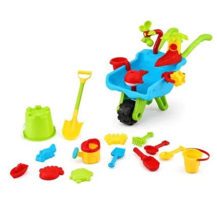 Keezi Kids Sandpit Beach Toys Set with Wheelbarrow Shovel Rake Watering Can Animal Moulds Waterwheel Multicolour