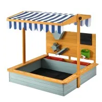 Keezi Kids 110cm Wooden Sandpit with Adjustable Canopy UV Resistant Cover Sand Funnel Sinks EN71 Certified Keezi Kids 110cm Wooden Sandpit with Adjustable Canopy UV Resistant Cover Sand Funnel Sinks EN71 Certified