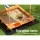 Keezi Kids Wooden Sandpit with UV Canopy, Dual Basins & Storage - 146cm, Treated Timber for Safe Outdoor Fun