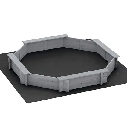 Keezi Kids 182cm Octagon Wooden Sandpit Grey with Built in Seats Cover Ground Sheet AS8124 Certified