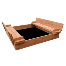 Keezi Kids Wooden Sandpit Sandbox - 90cm, Foldable Seats, Safe Firwood, Outdoor Play, Durable & Easy Assembly