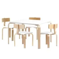 Keezi 5PCS Kids Table and Chairs Set: Durable Birch Plywood, Non-Toxic Finish, White/Natural, Easy to Clean