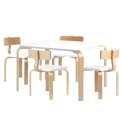 Keezi 5PCS Kids Table and Chairs Set: Durable Birch Plywood, Non-Toxic Finish, White/Natural, Easy to Clean