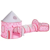 Keezi Kids 3-in-1 Pink Playhouse Tent Set – Pop Up Castle, Crawl Tunnel, Basketball Hoop, Durable Polyester, 135cm