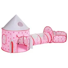 Keezi Kids 3-in-1 Pink Playhouse Tent Set – Pop Up Castle, Crawl Tunnel, Basketball Hoop, Durable Polyester, 135cm