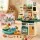 Keezi 2 Piece Kids Pretend Kitchen and Water Fishing Playset with Steam Light and Sound Functions