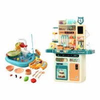Keezi 2 Piece Kids Pretend Kitchen and Water Fishing Playset with Steam Light and Sound Functions Keezi 2 Piece Kids Pretend Kitchen and Water Fishing Playset with Steam Light and Sound Functions
