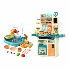 Keezi 2 Piece Kids Pretend Kitchen and Water Fishing Playset with Steam Light and Sound Functions