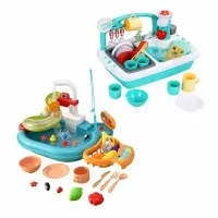 Keezi Kids Pretend Kitchen and Water Playset with Fishing Game and Sensor Tap Multicoloured