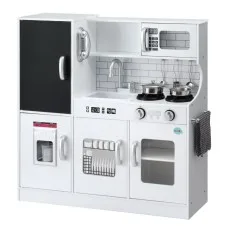Keezi Kids Wooden Kitchen Play Set - 80CM, Solid Wood, Non-Toxic, Includes Cooking Accessories, Oven, Blackboard, White
