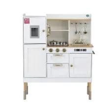 Keezi Kids Kitchen Play Set: Wooden Pretend Cooking Toys with Storage, Detachable Sink & Golden Accents, 81x29x101cm