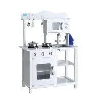 Keezi Wooden Kids Kitchen Play Set - Realistic Pretend Cooking Toys, Solid Wood, 60x30x85cm, Safe & Sturdy, Ages 3+