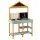 Keezi Kids Mud Kitchen Outdoor Wooden Play Kitchen with Sink Two Stoves Double Blackboards 110.5cm Net