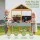 Keezi Kids Mud Kitchen Outdoor Wooden Play Kitchen with Sink Two Stoves Double Blackboards 110.5cm Net
