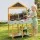 Keezi Kids Mud Kitchen Outdoor Wooden Play Kitchen with Sink Two Stoves Double Blackboards 110.5cm Net