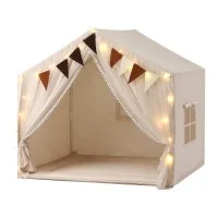 Keezi Kids Play Tent with Star Lights Flag Banner Indoor Playhouse 144cm x 95cm x 130cm for 3–4 Children