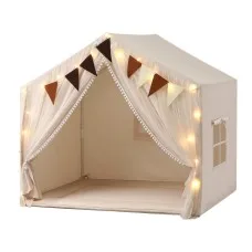 Keezi Kids Play Tent with Star Lights Flag Banner Indoor Playhouse 144cm x 95cm x 130cm for 3–4 Children