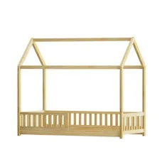 Artiss Wooden Kids Bed Frame, Pine Wood, Oak Finish, Fits Single Mattress, House-Shape Design, Sturdy & Safe