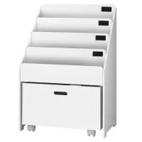 Keezi 4-Tier Kids Bookshelf Storage Organiser with Chalkboard Labels, Removable Box, Eco-Friendly 60x45x92cm White