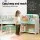 Keezi Kids Bookshelf with Table and Chair Set, MDF and Pine, 2-in-1 Bookcase Toy Storage, Child-Safe, White Green