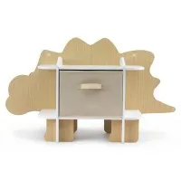 Keezi Dinosaur Kids Bookshelf 2-Tier Wooden Toy Storage with Fabric Drawer for Kids Rooms White Natural