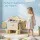 Keezi Dinosaur Kids Bookshelf 2-Tier Wooden Toy Storage with Fabric Drawer for Kids Rooms White Natural