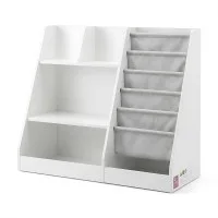 Keezi Kids Bookshelf and Storage Organiser with 6 Book Slings White 3-Tier Shelves and Fabric Drawer